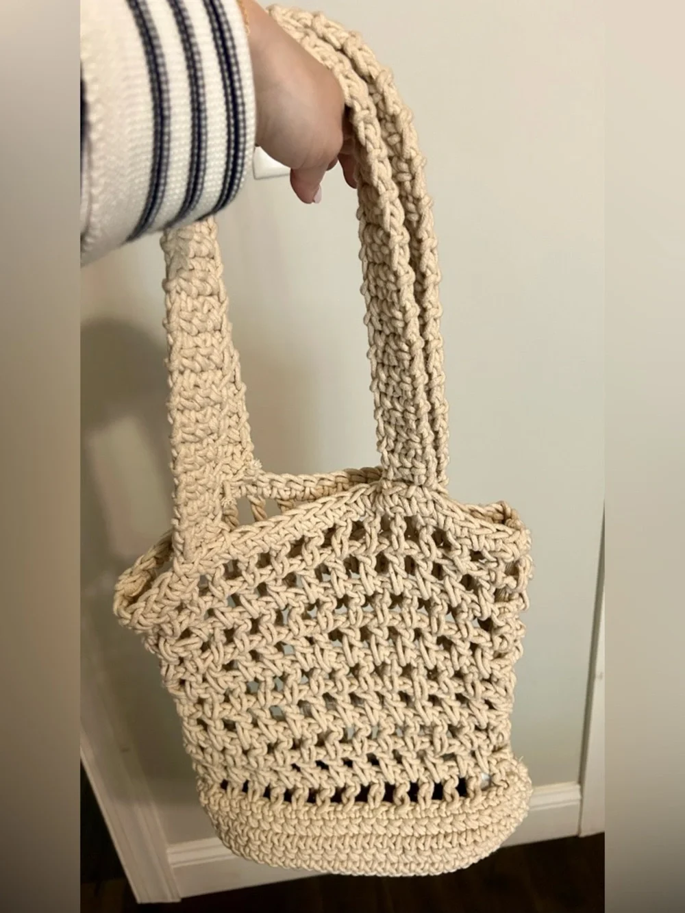 J.Crew Macrame Tote Bag Boho Woven Market Beach Bag Natural Cotton One Size